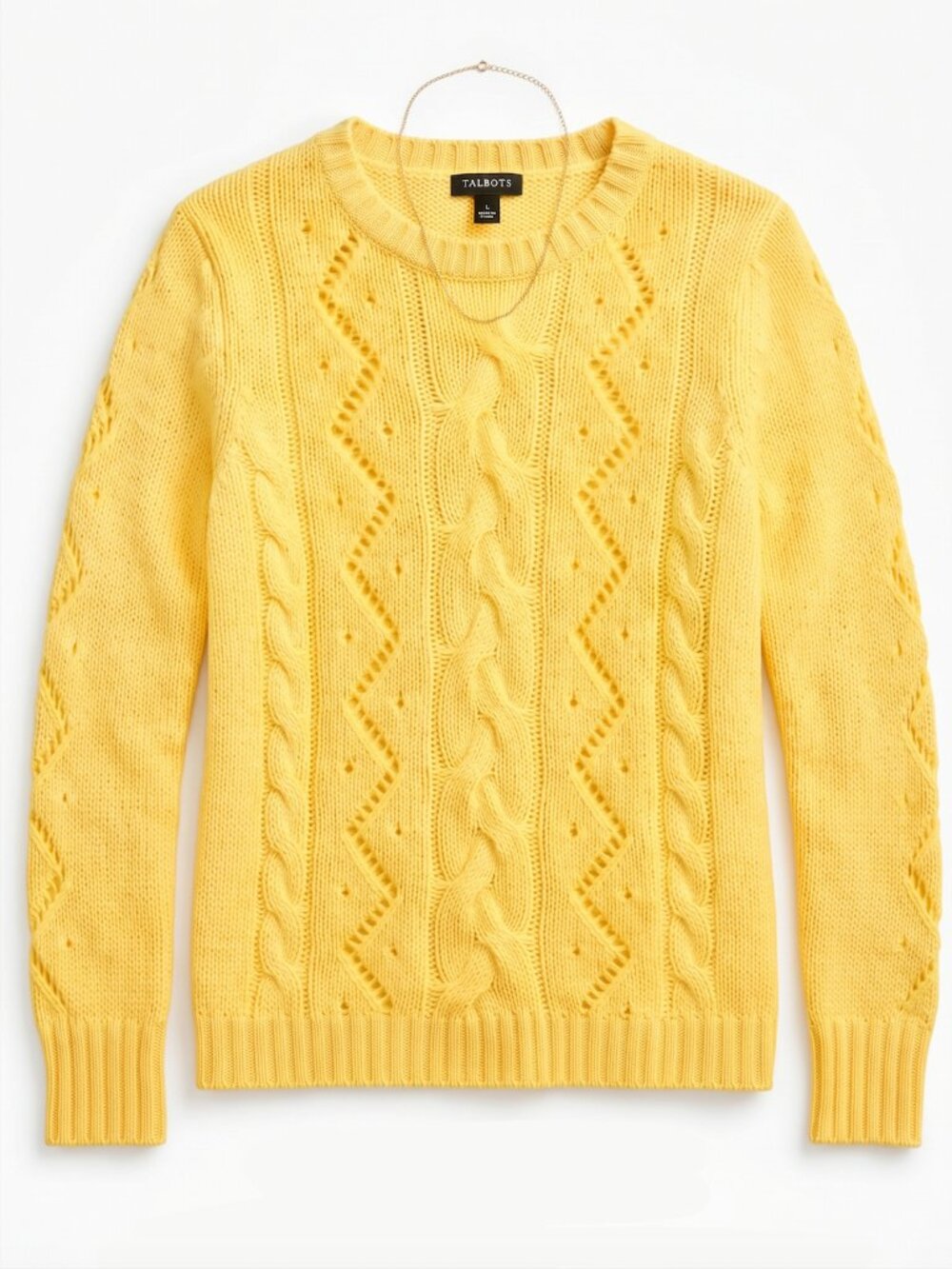 Talbots Bright Yellow Cable Knit Crewneck Sweater Size L